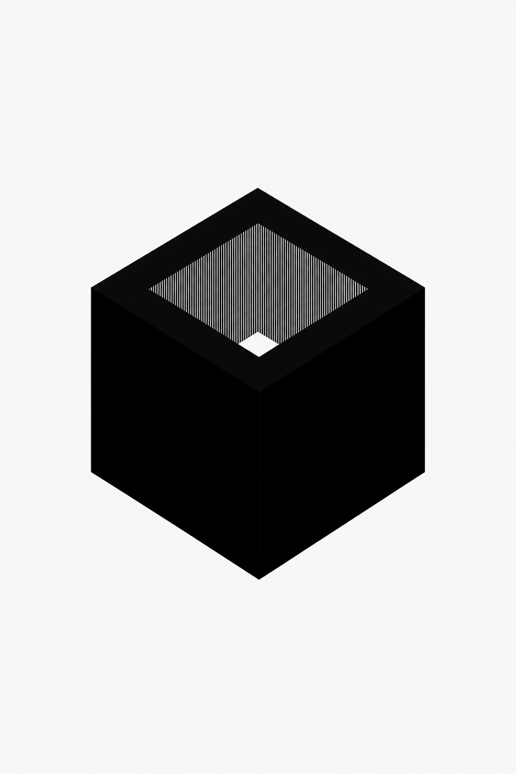 A solid isometric cube opened through its top face